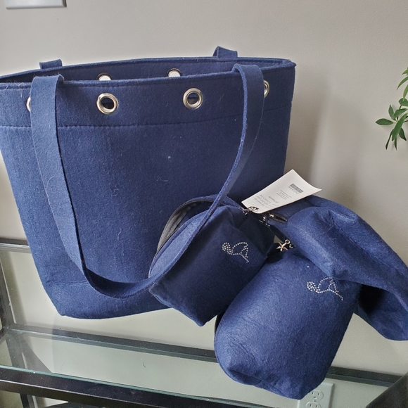 Felt Navy Blue purse with matching smaller bags - Picture 4 of 4